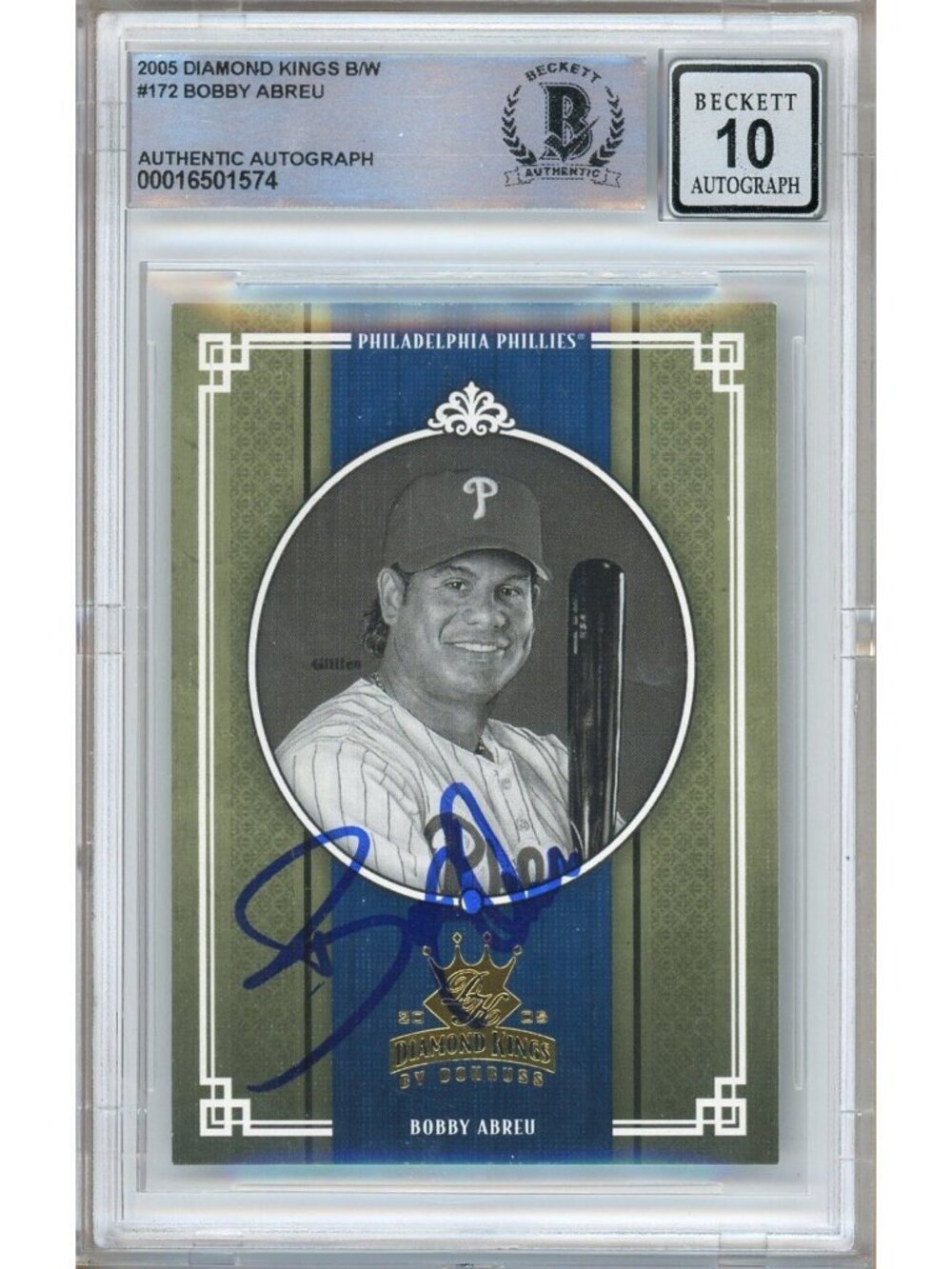 Bobby Abreu Signed 2005 Diamond Kings B/W #172 Phillies Beckett Auto 10 Slabbed